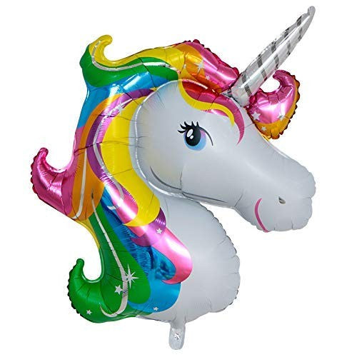 Fém fólia lufi, Mini figura, Unikornis modell, Születésnapi téma, Egyedi csomagolás, Szalma mellékelve, Fújható levegővel vagy héliummal,