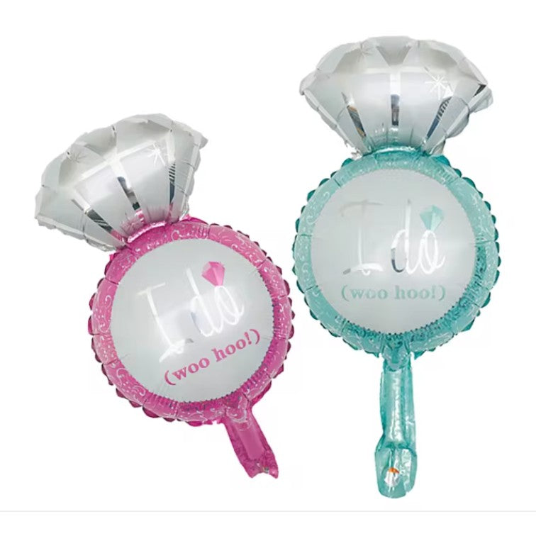 Balon din Folie Metalizata, Vivimall, Mini Figurine Nunta, Model Inel de Logodna, Tematica Cerere in Casatorie, 46x23 cm, Ambalaj Individual, Pai Inclus, Umflare cu Aer sau Heliu, Albastru - vivimall.ro