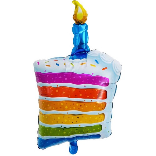 Balon din Folie Metalizata, Vivimall, Model Prajitura cu Lumanare, 84x53 cm, Baloane Party, Ambalaj Individual, Pai Inclus, Umflare cu Aer sau Heliu, Multicolor - vivimall.ro