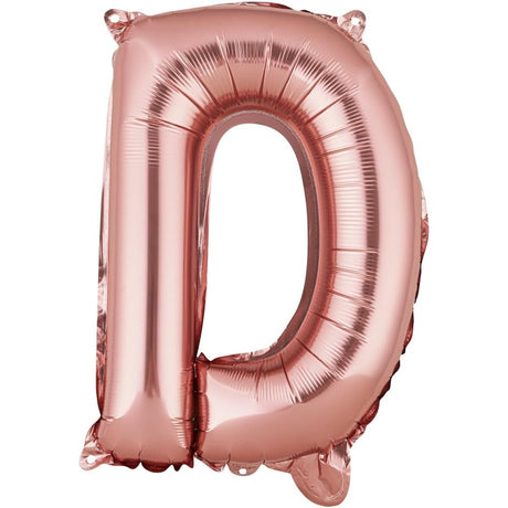Balon Folie Metalizata Litera D, Vivimall, 40 cm, Umflati cu Heliu sau Aer, Ambalaj Individual, Pai inclus, Rose Gold - vivimall.ro