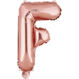 Balon folie metalizată litera F rose gold, 40 cm, vedere frontală pe fundal alb