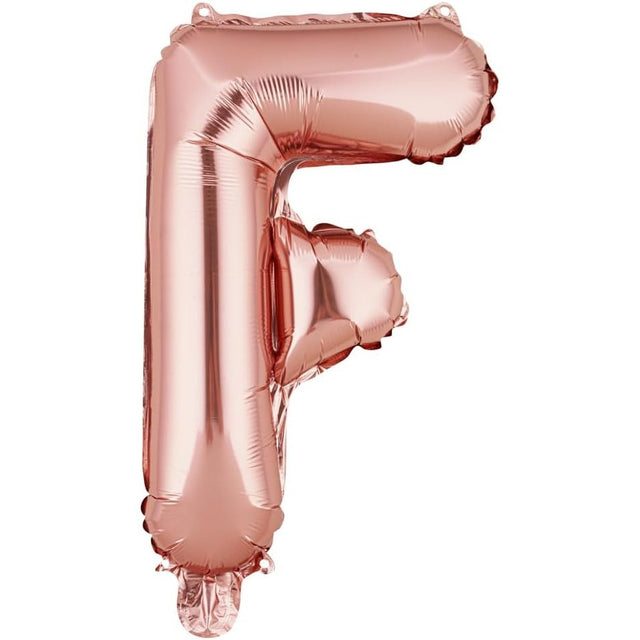 Balon Folie Metalizata Litera F, Vivimall, 40 cm, Umflati cu Heliu sau Aer, Ambalaj Individual, Pai inclus, Rose Gold - vivimall.ro