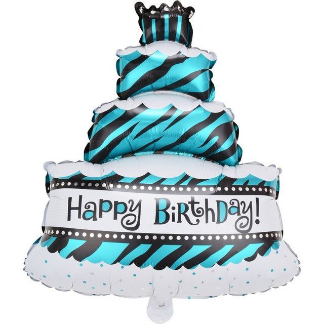 Balon din Folie Metalizata, Vivimall, Model Tort cu 4 Straturi, Balon Aniversar, Model Happy Birthday, 62x43 cm, Ambalaj Individual, Pai inclus,  Umflare cu Aer sau Heliu, Albastru - vivimall.ro
