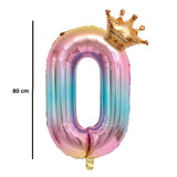 Balon din Folie Metalizata, Vivimall, Figurina Cifra Gradient, Tema Aniversare 80 cm, Ambalaj Individual, Pai inclus, Umflare cu Aer sau Heliu, Coronita, Cifra 0 - vivimall.ro