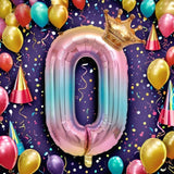 Balon din Folie Metalizata, Vivimall, Figurina Cifra Gradient, Tema Aniversare 80 cm, Ambalaj Individual, Pai inclus, Umflare cu Aer sau Heliu, Coronita, Cifra 0 - vivimall.ro