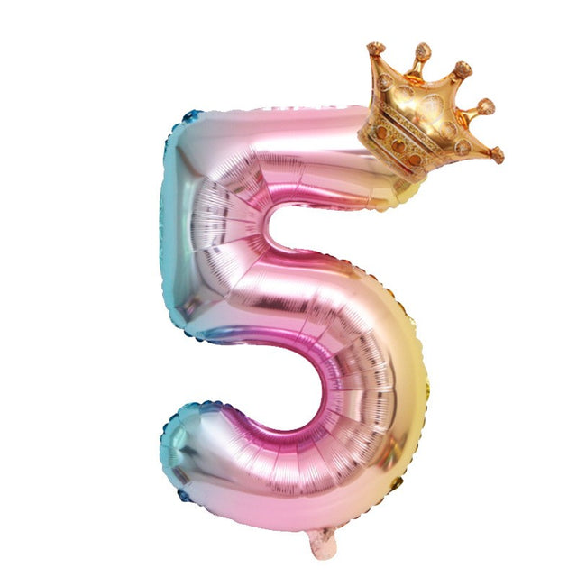 Balon Din Folie Metalizata, Figurina Cifra Gradient, Tema Aniversare 80 Cm, Ambalaj Individual, Pai Inclus, Umflare Cu Aer Sau Heliu, Coronita, Cifra 5 - vivimall.ro