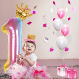Balon Din Folie Metalizata, Figurina Cifra Gradient, Tema Aniversare 80 Cm, Ambalaj Individual, Pai Inclus, Umflare Cu Aer Sau Heliu, Coronita, Cifra 1 - vivimall.ro