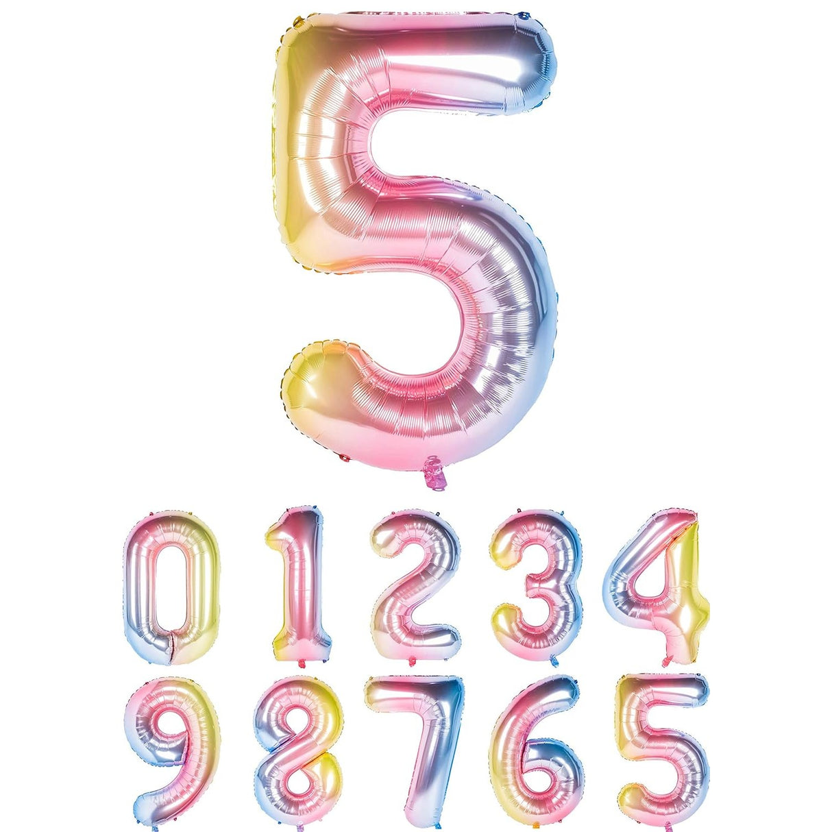 Balon din Folie Metalizata Gradient Vivimall, Figurina Cifra, Tema Aniversare 100 cm, Ambalaj Individual, Pai inclus, Umflare cu Aer sau Heliu, Multicolor, Cifra 5 - vivimall.ro