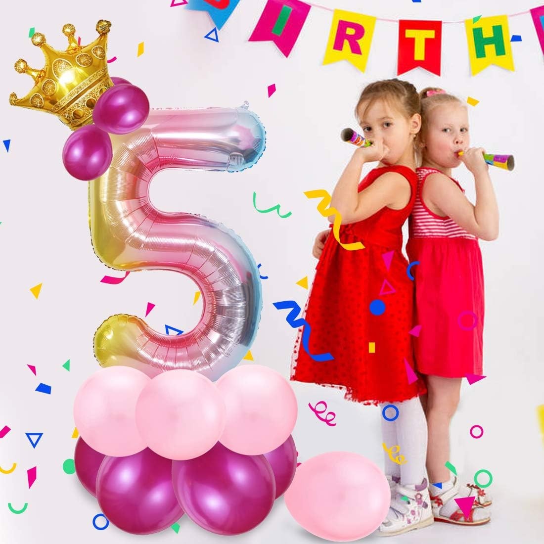 Balon din Folie Metalizata Gradient Vivimall, Figurina Cifra, Tema Aniversare 100 cm, Ambalaj Individual, Pai inclus, Umflare cu Aer sau Heliu, Multicolor, Cifra 5 - vivimall.ro