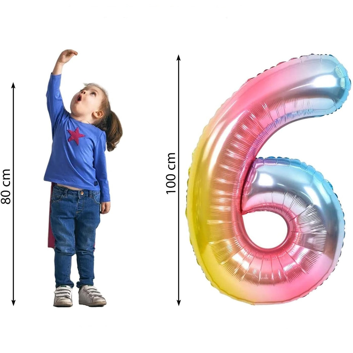 Balon din Folie Metalizata Gradient Vivimall, Figurina Cifra, Tema Aniversare 100 cm, Ambalaj Individual, Pai inclus, Umflare cu Aer sau Heliu, Multicolor, Cifra 6 - vivimall.ro