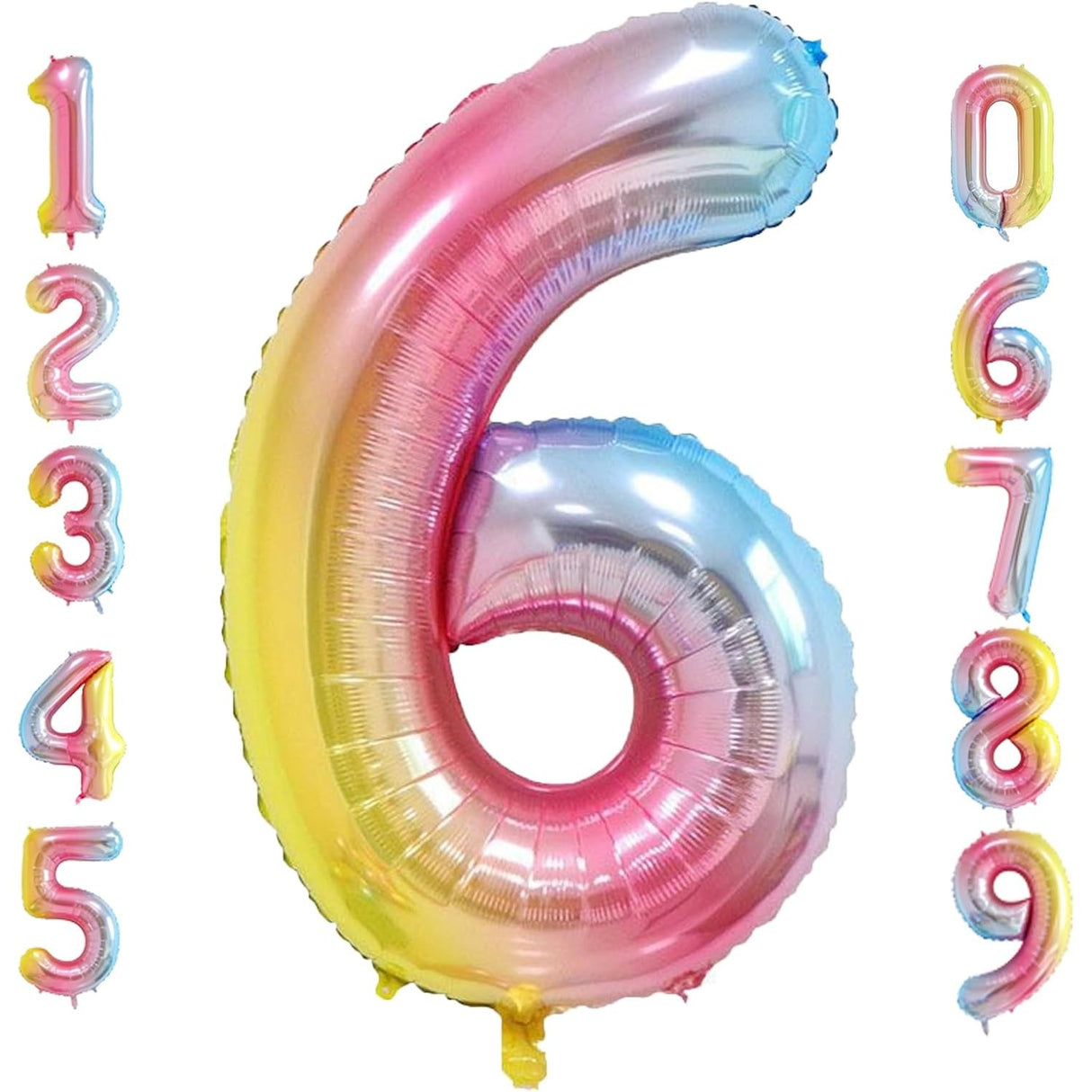 Balon din Folie Metalizata Gradient Vivimall, Figurina Cifra, Tema Aniversare 100 cm, Ambalaj Individual, Pai inclus, Umflare cu Aer sau Heliu, Multicolor, Cifra 6 - vivimall.ro