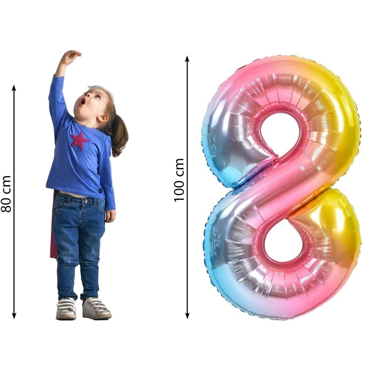 Balon din Folie Metalizata Gradient Vivimall, Figurina Cifra, Tema Aniversare 100 cm, Ambalaj Individual, Pai inclus, Umflare cu Aer sau Heliu, Multicolor, Cifra 8 - vivimall.ro