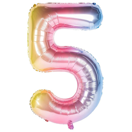 Balon din Folie Metalizata Gradient Vivimall, Figurina Cifra, Tema Aniversare 100 cm, Ambalaj Individual, Pai inclus, Umflare cu Aer sau Heliu, Multicolor, Cifra 5 - vivimall.ro