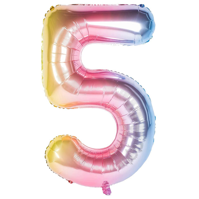 Balon din Folie Metalizata Gradient Vivimall, Figurina Cifra, Tema Aniversare 100 cm, Ambalaj Individual, Pai inclus, Umflare cu Aer sau Heliu, Multicolor, Cifra 5 - vivimall.ro