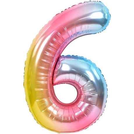 Balon din Folie Metalizata Gradient Vivimall, Figurina Cifra, Tema Aniversare 100 cm, Ambalaj Individual, Pai inclus, Umflare cu Aer sau Heliu, Multicolor, Cifra 6 - vivimall.ro