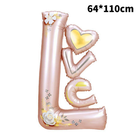 Balon din Folie Metalizata, Vivimall, Figurine, Model LOVE, Tematica Iubire, 110x64 cm, Ambalaj Individual, Pai Inclus, Umflare cu Aer sau Heliu, Roz Deschis - vivimall.ro