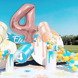 Balon din Folie Metalizata Vivimall, Figurina Cifra, Tema Aniversare 100 cm, Ambalaj Individual, Pai inclus, Umflare cu Aer sau Heliu, Coral, Rose, Cifra 4 - vivimall.ro