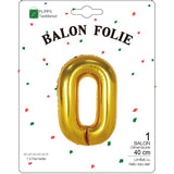 Fém fólia lufi, Számfigura, Születésnapi Motívum 40 cm, Egyedi csomagolás, Szalma mellékelve, Fújható levegővel vagy héliummal, 0-ás szám