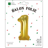 Fém fólia lufi, Számfigura, Születésnapi Motívum 40 cm, Egyedi csomagolás, Szalma mellékelve, Fújható levegővel vagy héliummal, 1-es szám