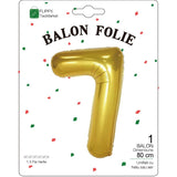 Fólia lufi, Számfigura, Születésnapi Motívum 80 cm, Egyedi csomagolás, Szalma mellékelve, Fújható levegővel vagy héliummal, 7-es Szám