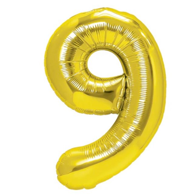 Fólia lufi, Számfigura, Születésnapi Motívum 80 cm, Egyedi csomagolás, Szalma mellékelve, Fújható levegővel vagy héliummal, 9-es Szám