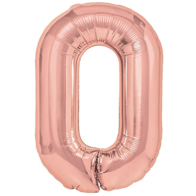 Balon din Folie Metalizata Vivimall, Figurina Cifra, Tema Aniversare 40 cm, Ambalaj Individual, Pai inclus, Umflare cu Aer sau Heliu, Rose Gold, Cifra 0 - vivimall.ro