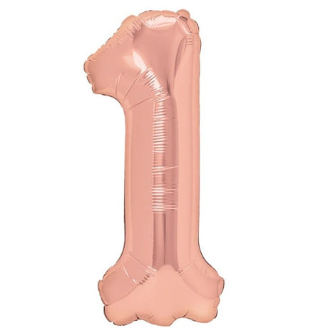 Balon din Folie Metalizata Vivimall, Figurina Cifra, Tema Aniversare 40 cm, Ambalaj Individual, Pai inclus, Umflare cu Aer sau Heliu, Rose Gold, Cifra 1 - vivimall.ro