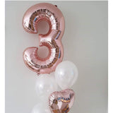 Balon din Folie Metalizata Vivimall, Figurina Cifra, Tema Aniversare 40 cm, Ambalaj Individual, Pai inclus, Umflare cu Aer sau Heliu, Rose Gold, Cifra 3 - vivimall.ro