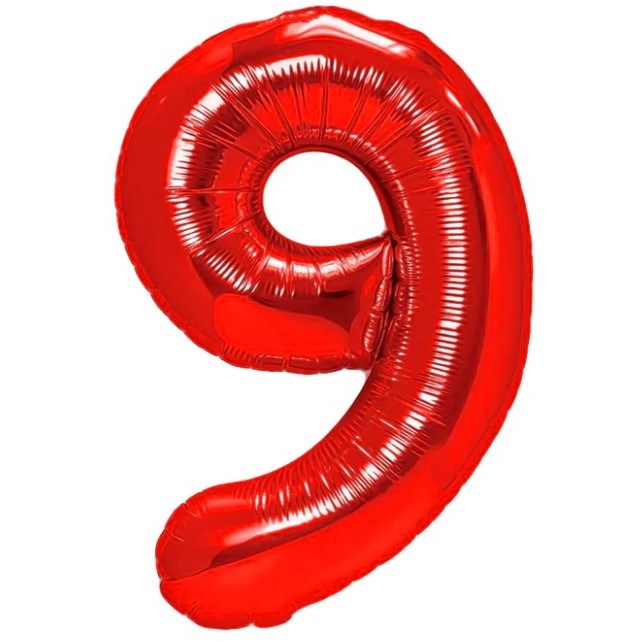 Fólia lufi, Számfigura, Születésnapi Motívum 80 cm, Egyedi csomagolás, Szalma mellékelve, Fújható levegővel vagy héliummal, 9-es Szám