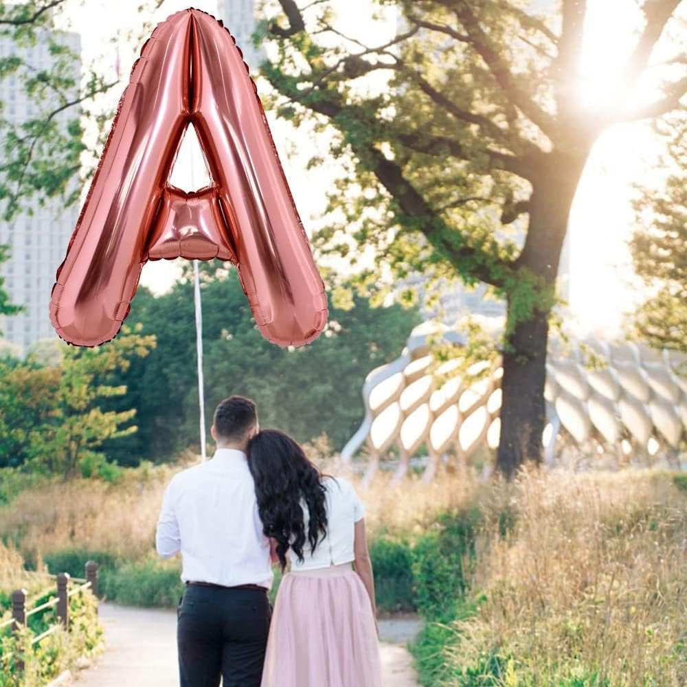 Balon Folie Metalizata Litera A, Vivimall, 80 cm, Umflati cu Heliu sau Aer, Ambalaj Individual, Pai inclus, Rose Gold - vivimall.ro