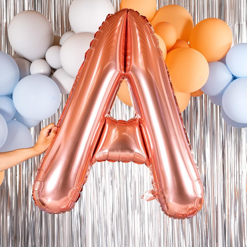 Balon Folie Metalizata Litera A, Vivimall, 80 cm, Umflati cu Heliu sau Aer, Ambalaj Individual, Pai inclus, Rose Gold - vivimall.ro