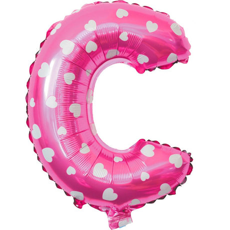 Balon Folie Metalizata Litera C, Vivimall, 40 cm, Cu Imprimeu Inimioare, Umflati cu Heliu sau Aer, Ambalaj Individual, Pai inclus, Roz - vivimall.ro