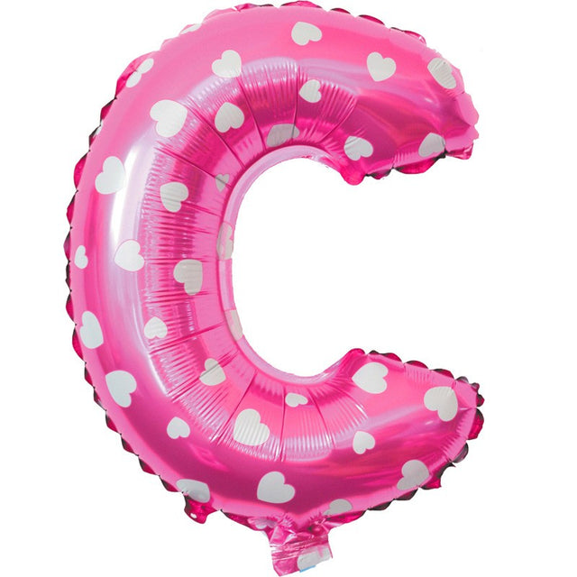 Balon Folie Metalizata Litera C, Vivimall, 40 cm, Cu Imprimeu Inimioare, Umflati cu Heliu sau Aer, Ambalaj Individual, Pai inclus, Roz - vivimall.ro