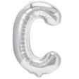 Balon folie metalizată litera C argintiu, 80 cm, vedere frontală, compatibil heliu și aer