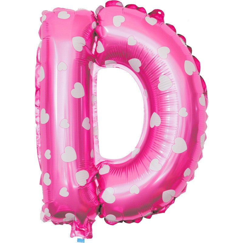 Balon Folie Metalizata Litera D, Vivimall, 40 cm, Cu Imprimeu Inimioare, Umflati cu Heliu sau Aer, Ambalaj Individual, Pai inclus, Roz - vivimall.ro