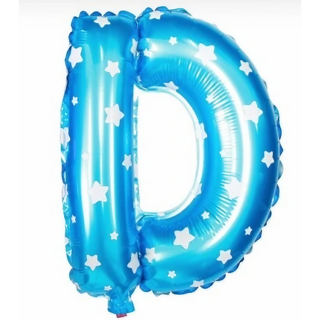 Balon Folie Metalizata Litera D, Vivimall, 40 cm, Cu Imprimeu Stelute, Umflati cu Heliu sau Aer, Ambalaj Individual, Pai inclus, Albastru - vivimall.ro
