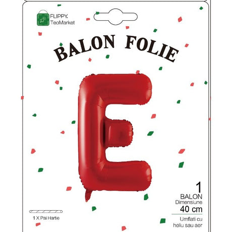 Balon Folie Metalizata Litera E, Vivimall, 40 cm, Umflati cu Heliu sau Aer, Ambalaj Individual, Pai inclus, Rosu - vivimall.ro