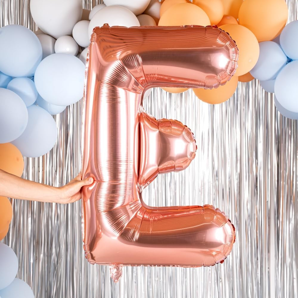 Balon Folie Metalizata Litera E, Vivimall, 80 cm, Umflati cu Heliu sau Aer, Ambalaj Individual, Pai inclus, Rose Gold - vivimall.ro