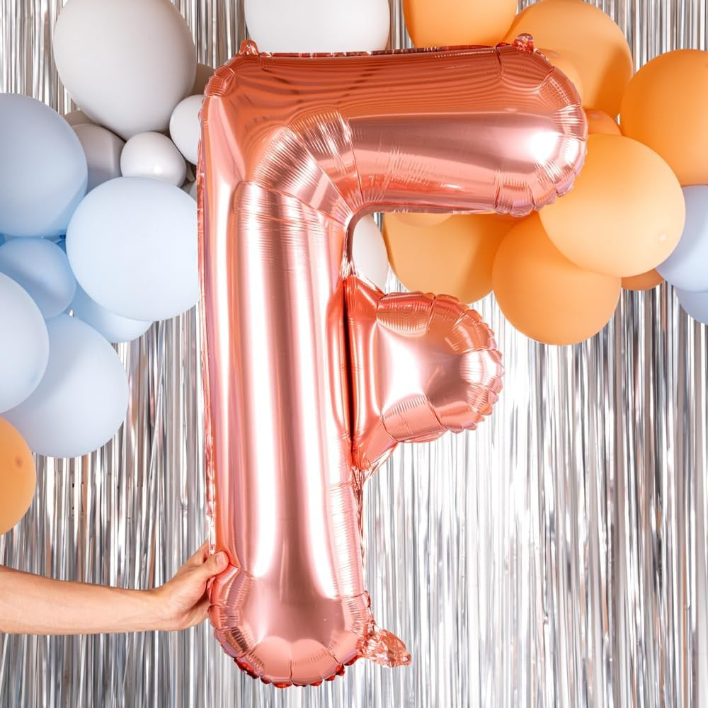 Balon Folie Metalizata Litera F, Vivimall, 80 cm, Umflati cu Heliu sau Aer, Ambalaj Individual, Pai inclus, Rose Gold - vivimall.ro