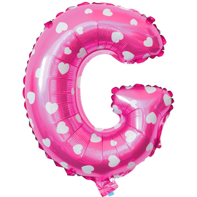 Balon Folie Metalizata Litera G, Vivimall, 40 cm, Cu Imprimeu Inimioare, Umflati cu Heliu sau Aer, Ambalaj Individual, Pai inclus, Roz - vivimall.ro