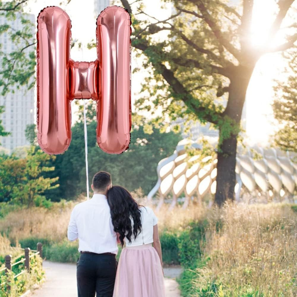 Balon Folie Metalizata Litera H, Vivimall, 100 cm, Umflati cu Heliu sau Aer, Ambalaj Individual, Pai inclus, Rose Gold - vivimall.ro