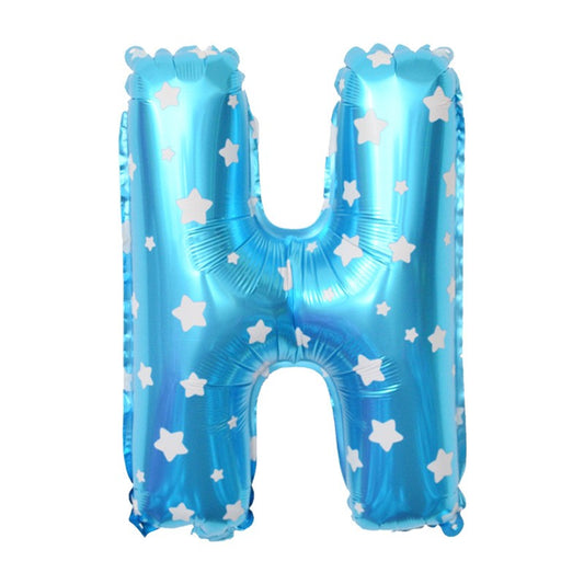 Balon Folie Metalizata Litera H, Vivimall, 40 cm, Cu Imprimeu Stelute, Umflati cu Heliu sau Aer, Ambalaj Individual, Pai inclus, Albastru - vivimall.ro