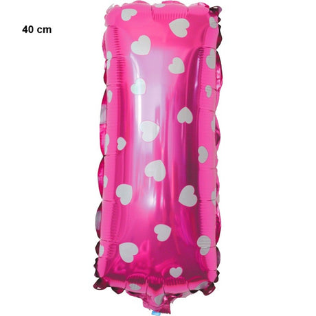 Balon Folie Metalizata Litera I, Vivimall, 40 cm, Cu Imprimeu Inimioare, Umflati cu Heliu sau Aer, Ambalaj Individual, Pai inclus, Roz - vivimall.ro