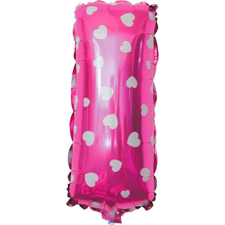 Balon Folie Metalizata Litera I, Vivimall, 40 cm, Cu Imprimeu Inimioare, Umflati cu Heliu sau Aer, Ambalaj Individual, Pai inclus, Roz - vivimall.ro