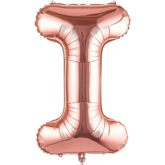 Balon Folie Metalizata Litera I, Vivimall, 80 cm, Umflati cu Heliu sau Aer, Ambalaj Individual, Pai inclus, Rose Gold - vivimall.ro
