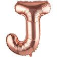 Balon folie metalizată litera J rose gold, 100 cm, vedere frontală cu reflexii strălucitoare