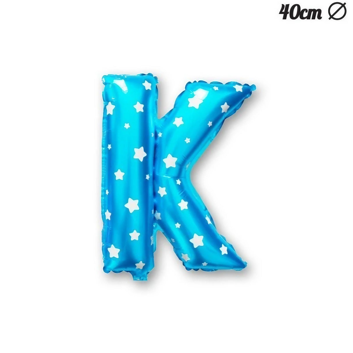 Balon Folie Metalizata Litera K, Vivimall, 40 cm, Cu Imprimeu Stelute, Umflati cu Heliu sau Aer, Ambalaj Individual, Pai inclus, Albastru - vivimall.ro