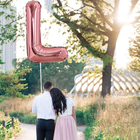 Balon Folie Metalizata Litera L, Vivimall, 100 cm, Umflati cu Heliu sau Aer, Ambalaj Individual, Pai inclus, Rose Gold - vivimall.ro