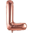 Balon folie metalizată litera L rose gold, 100 cm, vedere frontală cu suprafața strălucitoare