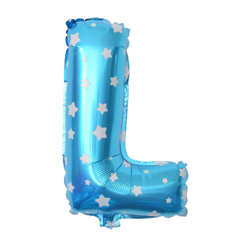 Balon Folie Metalizata Litera L, Vivimall, 40 cm, Cu Imprimeu Stelute, Umflati cu Heliu sau Aer, Ambalaj Individual, Pai inclus, Albastru - vivimall.ro